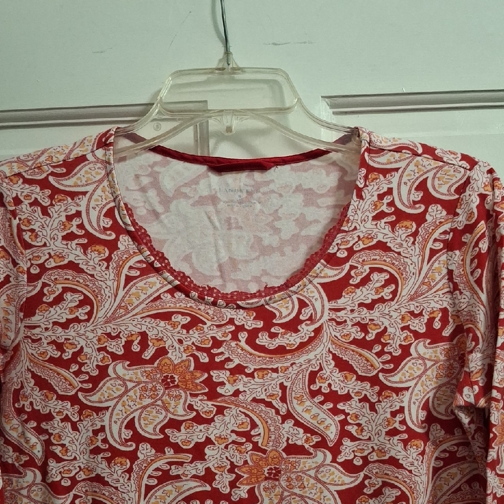 Lands' End Women's Red Paisley Long Sleeve Pajama Gown